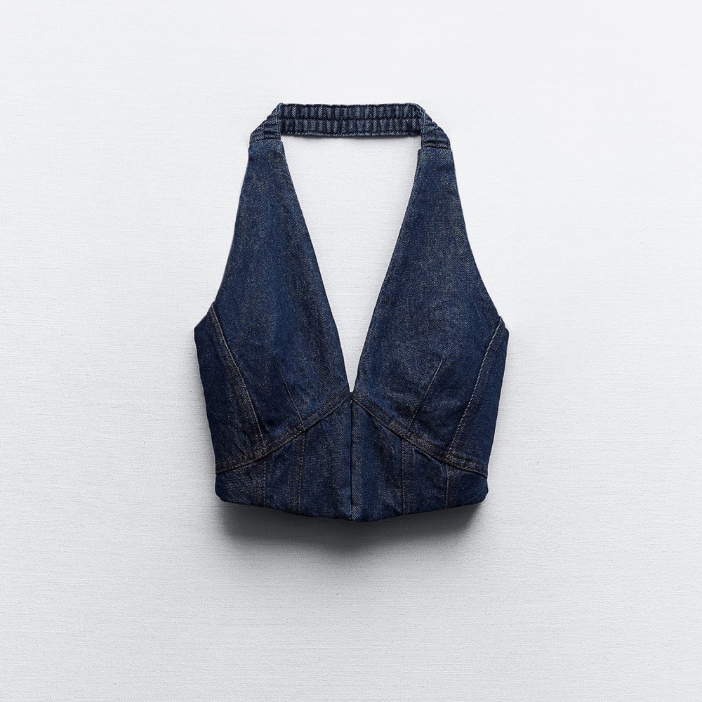 Two color denim halter top